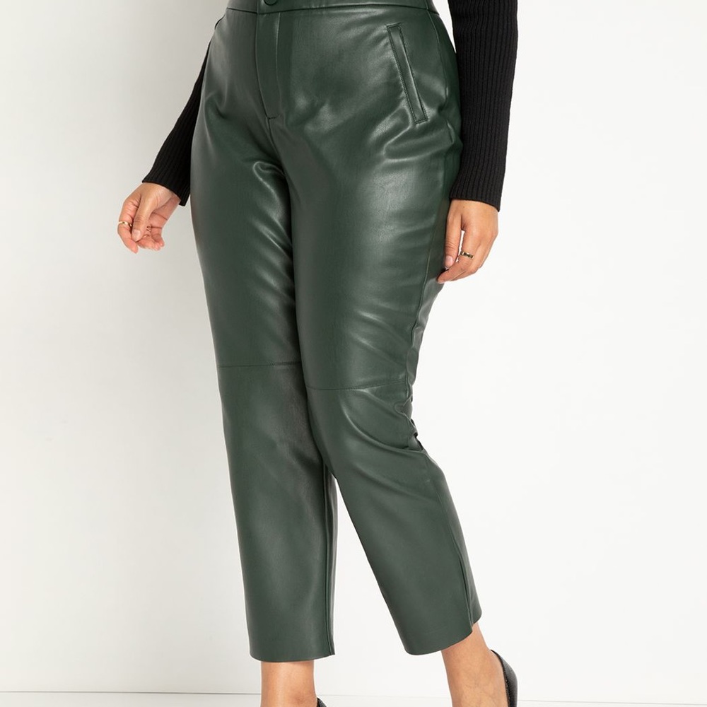 Eloquii Viola Fit Slim Faux Leather Pant Olive Green Size 16